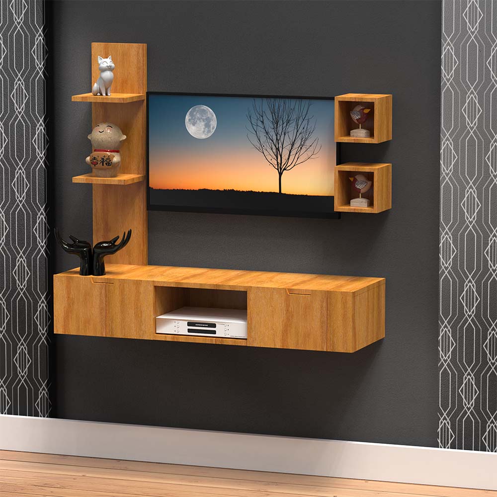 Oak Finish Shelved Tv Unit Cabinet at DecorGlance